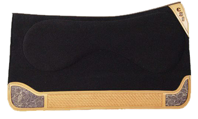 32" Standard Western Cut | Black Saddle Pad with Tooled and Inlaid Wear Leather